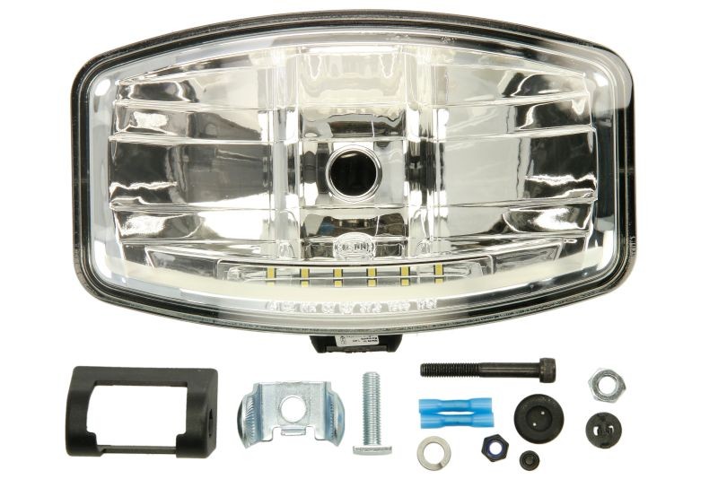 1FE008 773-081 High beam headlight HELLA Technical description Universal headlight Right / Left (H7 / LED, 12 / 24V, width 244.8mm, height 141mm, depth: 108.5mm, transparent, plastic, Blac