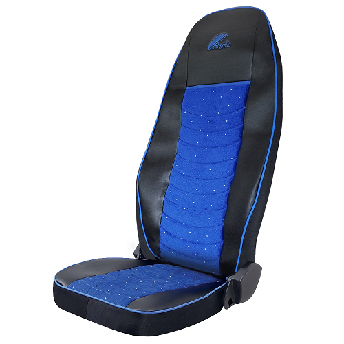 UMBRELLA TRUCK SEAT COVER SET compatible  VOLVO EURO 5 BLACK ECOLOGICAL LEATHER + BLUE VELVET/CFSCTR-VOL006-RIO-003
