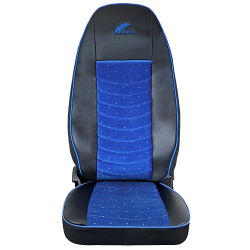 UMBRELLA TRUCK SEAT COVER SET compatible  VOLVO EURO 5 BLACK ECOLOGICAL LEATHER + BLUE VELVET/CFSCTR-VOL006-RIO-003