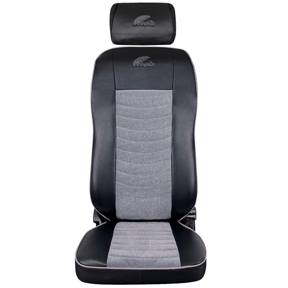 UMBRELLA TRUCK SEAT COVER SET compatible  VOLVO 2000-2004 BLACK ECOLOGICAL LEATHER + GRAY VELVET/CFSCTR-VOL007-RIO-001