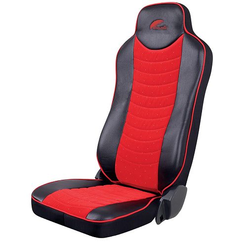 UMBRELLA TRUCK SEAT COVER SET FOR MAN TGX EURO 5 BLACK ECOLOGICAL LEATHER + RED VELVET/CFSCTR-MN003-RIO-005