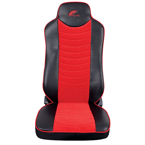 UMBRELLA TRUCK SEAT COVER SET FOR MAN TGX EURO 5 BLACK ECOLOGICAL LEATHER + RED VELVET/CFSCTR-MN003-RIO-005