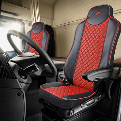 UMBRELLA TRUCK SEAT COVER SET compatible  MERCEDES ACTROS EURO 5 1844 MP2 MP3 MP4 ECOLOGICAL LEATHER BLACK + RED/CFSCTR-MB008-PLUS-005