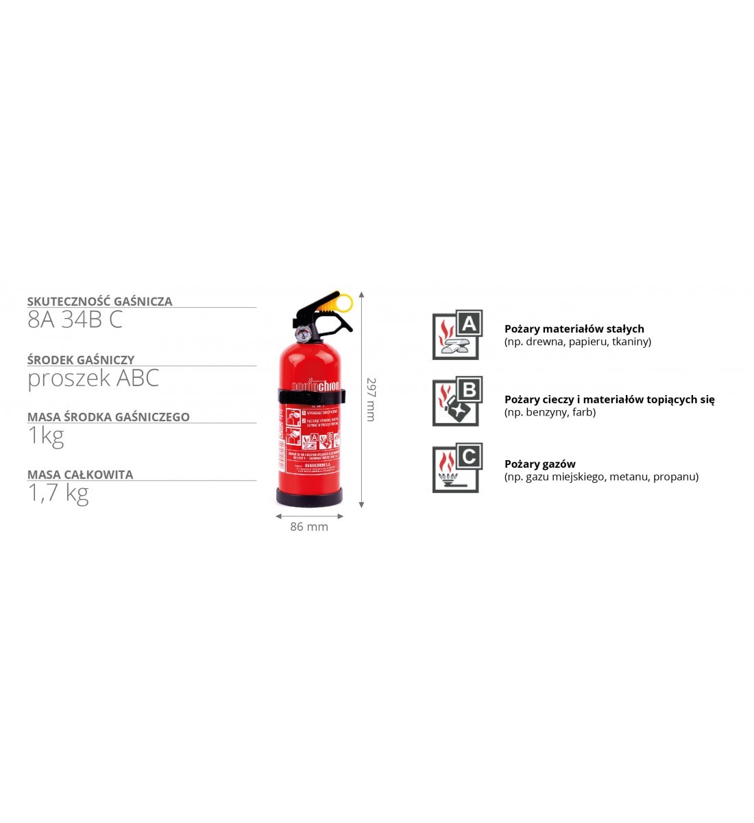 ABC POWDER EXTINGUISHER WITH PRESSURE GAUGE AND SUPPORT, 1 KG- 60179