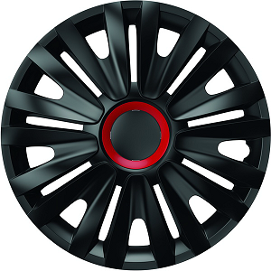14` BLACK WHEEL COVER  SET WITH ROYAL RED RING Manufacturer code: 9279