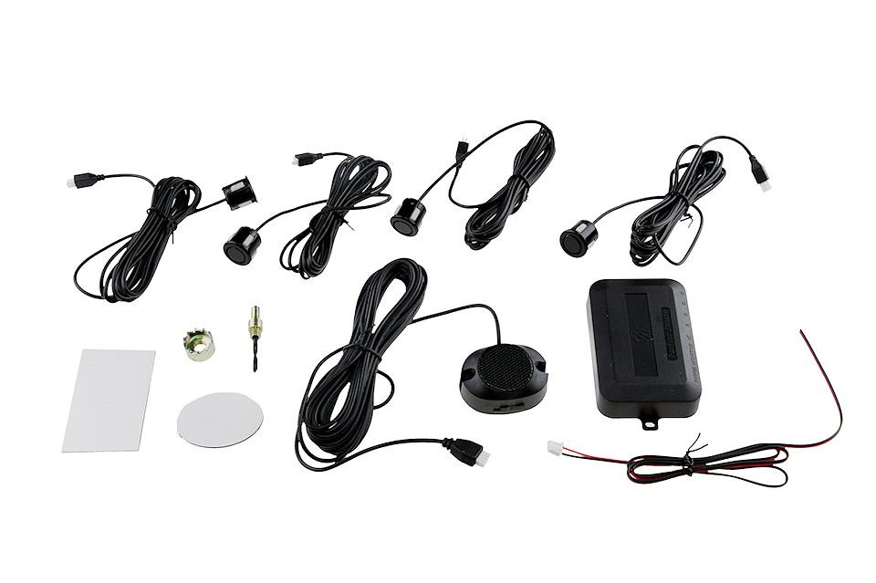 PARKING SENSOR SET UNIVERSAL KIT:/4 BLACK SENSORS, BUZZER, CONTROL UNIT, WIRING, SENSOR DIAMETER: 18MM/- EPDC-UV-017