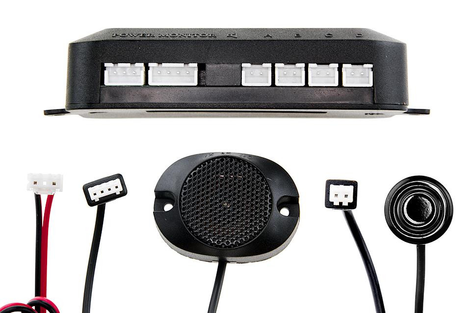 PARKING SENSOR SET UNIVERSAL KIT:/4 BLACK SENSORS, BUZZER, CONTROL UNIT, WIRING, SENSOR DIAMETER: 18MM/- EPDC-UV-017