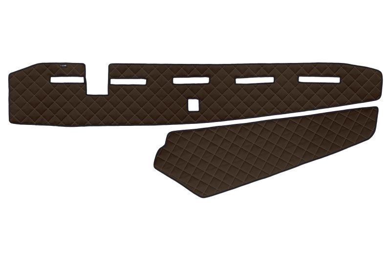 Dashboard mat (proximity sensor hole) brown, EKO quilted leather, ECO-LEATHER Q fits: VOLVO FH II, FH16 II 03.14- F-CORE FD09 - Brown
