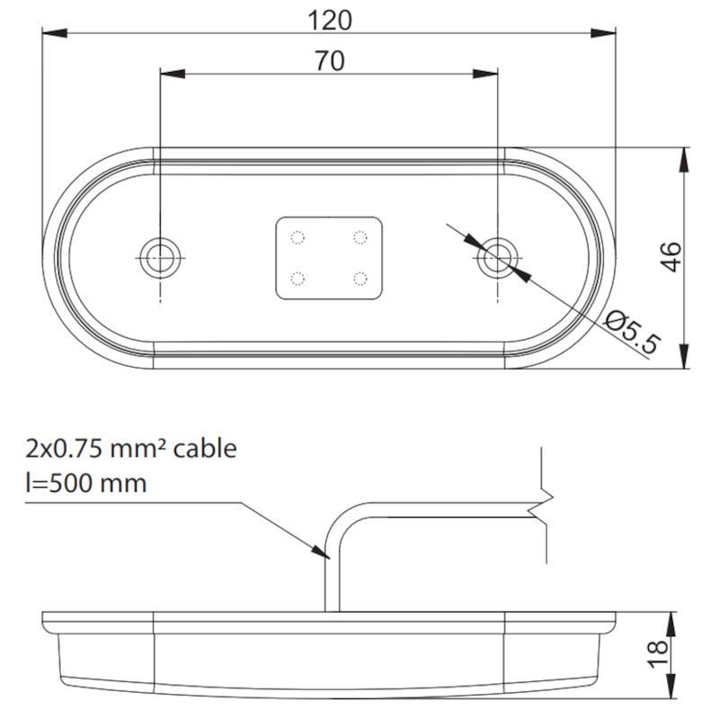 118x46 lamp, white LED, 12-36V, FT-020-B Fristom