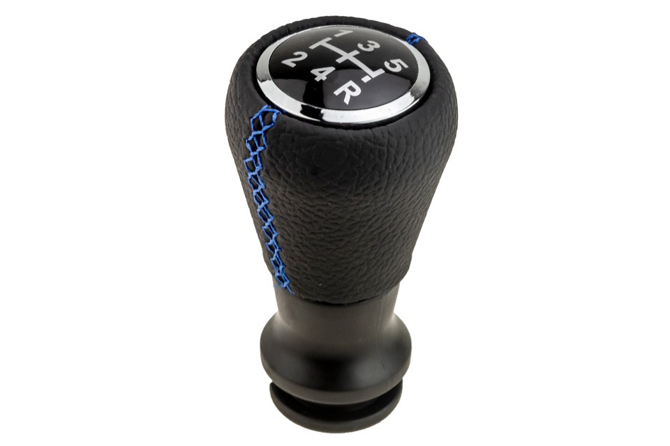 GEAR SHIFT HANDLE compatible PEUGEOT 206/207/307/308/308 II/407/5008/5008 II/PARTNER/CITROEN BERLINGO/C2/C3/C3 II/C3 III/C4/C4 II/C5/C5 II/C5 III /C8/C4 PICASSO/C4 PICASSO II/5 BIEGÓW/-CZARNA SKÓRA + NIEBIESKA NITKA - GZB-PE-012