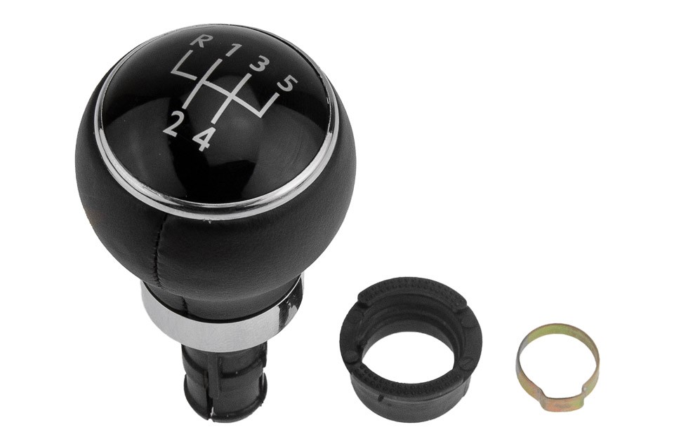 GEAR SHIFT HANDLE compatible VW GOLF V 2003-,GOLF VI 2008-,GOLF PLUS 2005-,JETTA 2006-/5 SPEED/BLACK CAP/LEATHER - GZB-VW-027