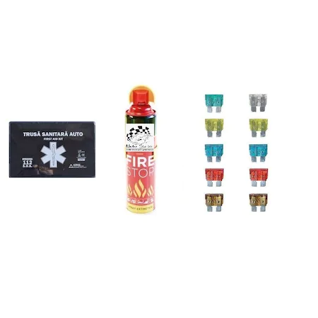 Motor Starter road safety kit ™ 5 years validity, first aid car medical kit + 1000 ml car fire extinguisher, car safety set