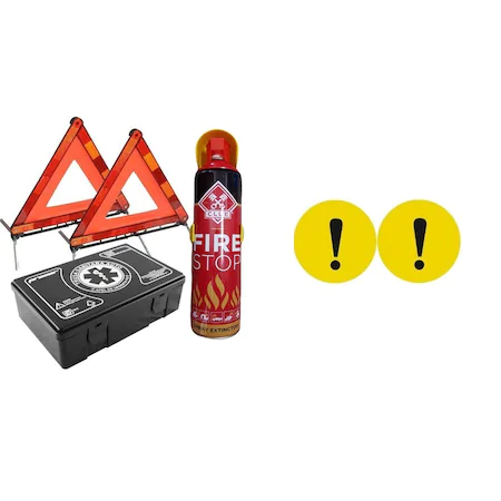 Mandatory car kit Premium Motor Starter - Medical Kit, 2x Triangles, Spray Type Extinguisher, reflective interior starter sign