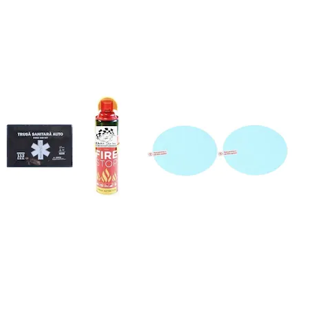 Motor Starter road safety kit ™ 5 years validity, Car first aid kit + Car spray extinguisher 1000 ml, set of protective foils for car mirrors anti-fog, anti-water deposition, anti-glare, anti-fog