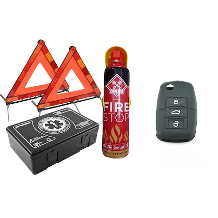 Mandatory car kit Premium Motor Starter - Medical Kit, 2x Triangles, Spray Type Extinguisher, Silicone rubber cover compatible Volkswagen / Skoda / Audi