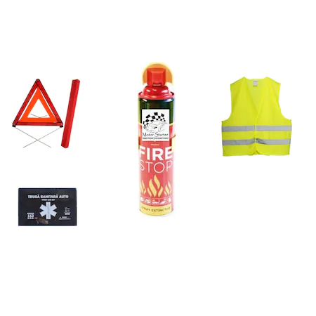 Motor starter car safety kit ™ - valid for 5 years (2025) - First aid kit, 1 x Triangle, Fire extinguisher, Reflective vest