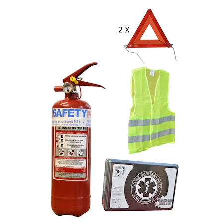 Complete car package: Fire extinguisher P1, Car kit, Reflector vest, 2 triangles