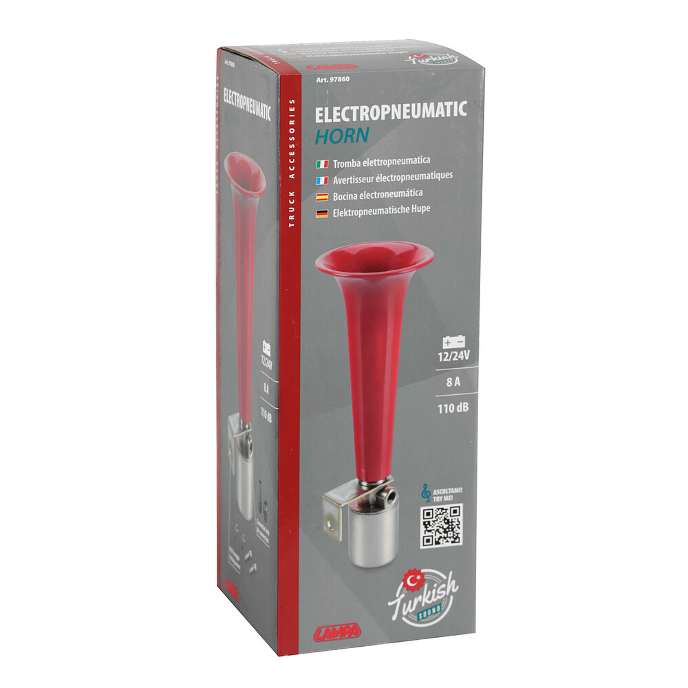 Electropneumatic horn 12/24V, 8A Turkish sound 110 db.  Double polarity -LAM97860