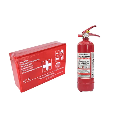 CMPX car safety kit approved by R.A.R with a validity of 5 years - 1x First aid kit, 1x P1 fire extinguisher 1kg