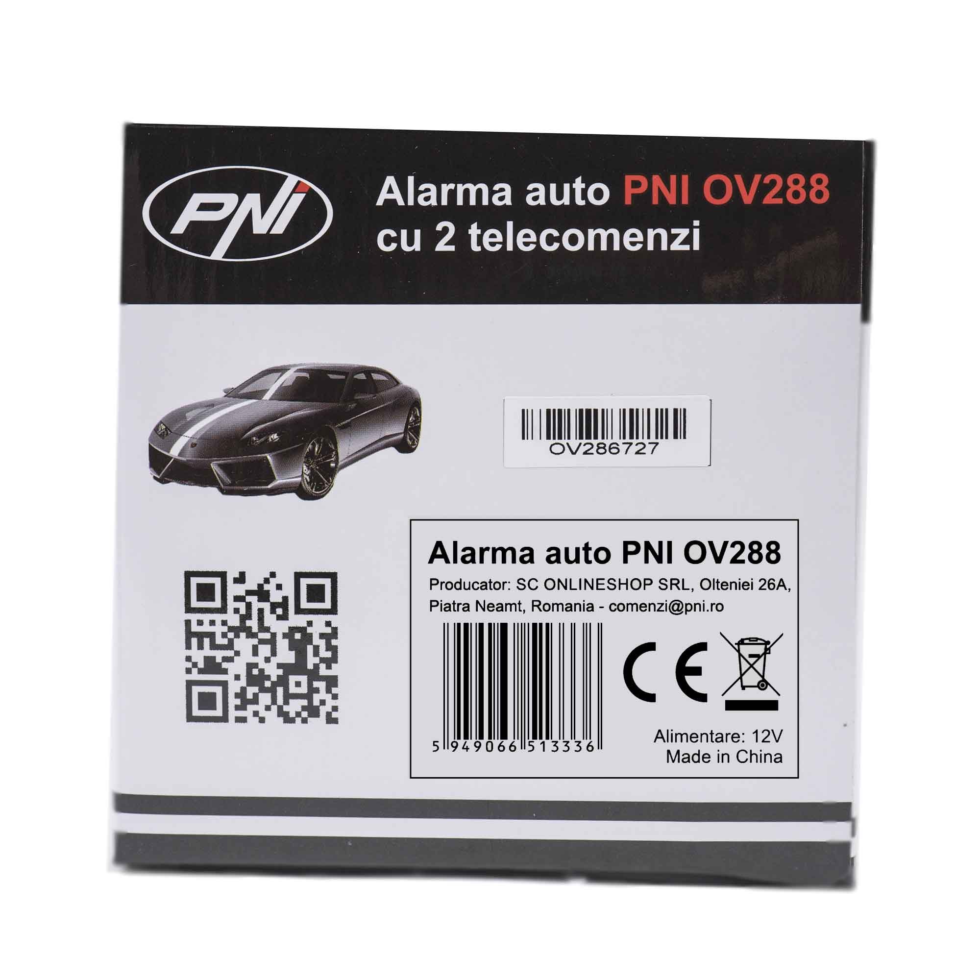 CAR ALARM WITH 2 REMOTE CONTROLS AND CENTRAL LOCKING MODE (NO ACTUATORS) (includes green stamp tax) Manufacturer code: PNI-OV288