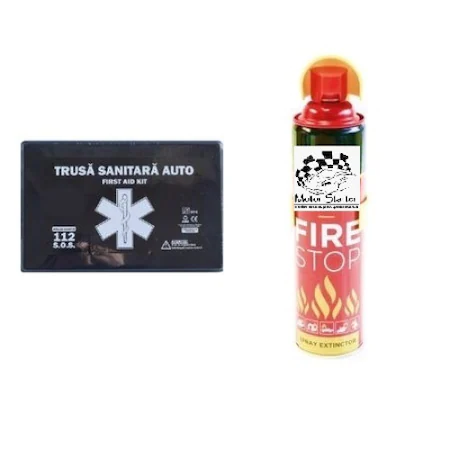 Motor starter road safety kit ™ 5 years validity: Car first aid kit + Car extinguisher spray type 1000 ml
